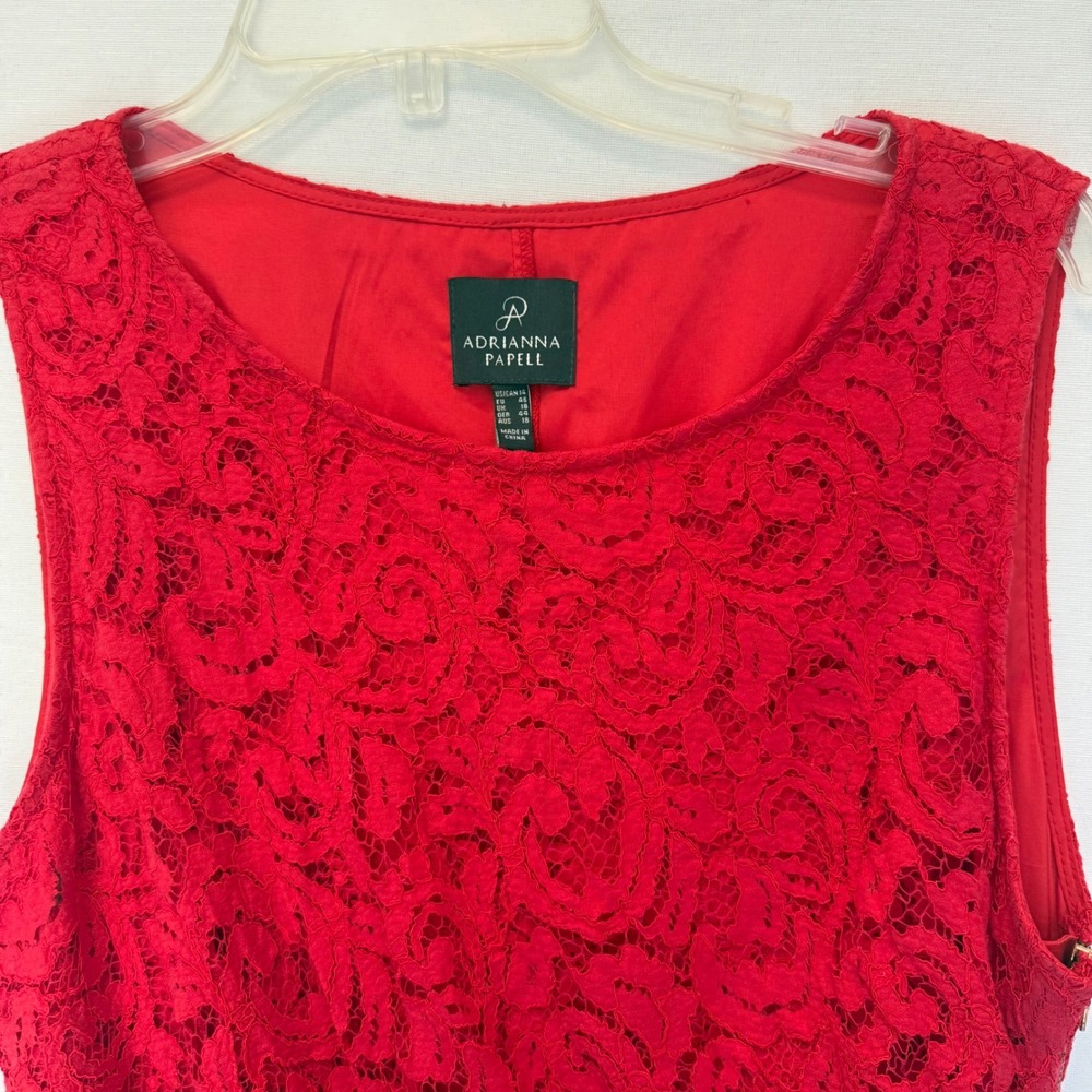 Adrianna Papell Red Lace Sleeveless Sheath Dress Size 14